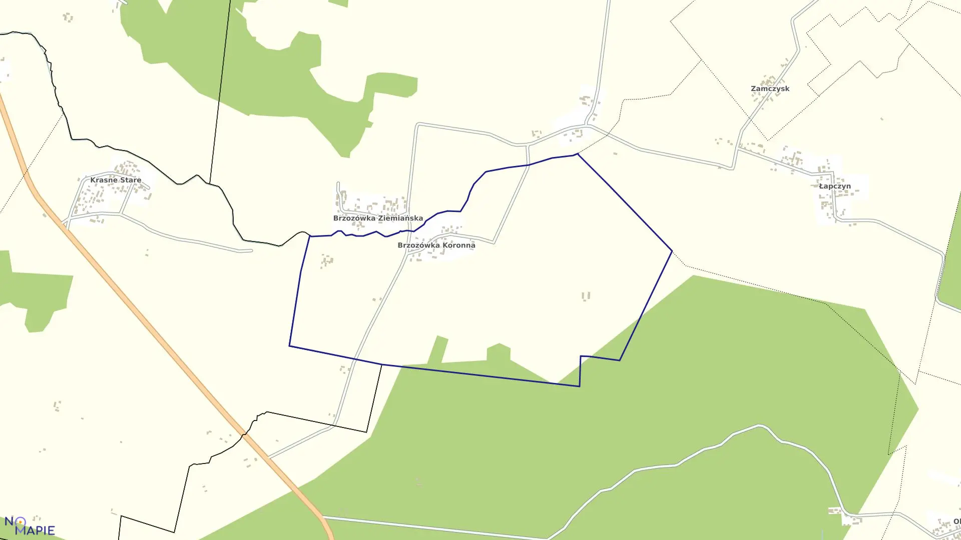 Mapa obrębu BRZOZÓWKA KORONNA w gminie Czarna Białostocka