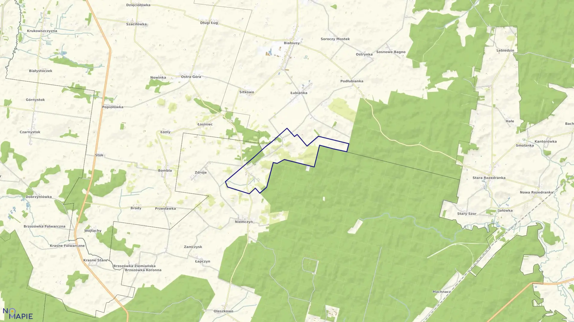 Mapa obrębu JEZIERZYSK w gminie Czarna Białostocka