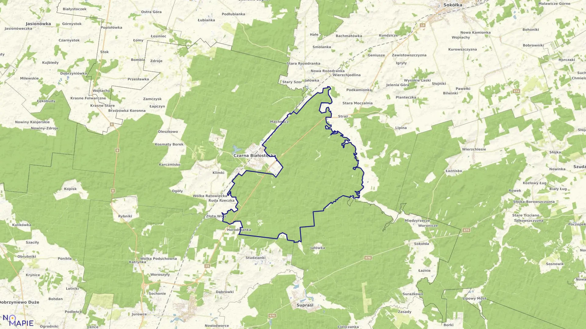 Mapa obrębu PONURE w gminie Czarna Białostocka